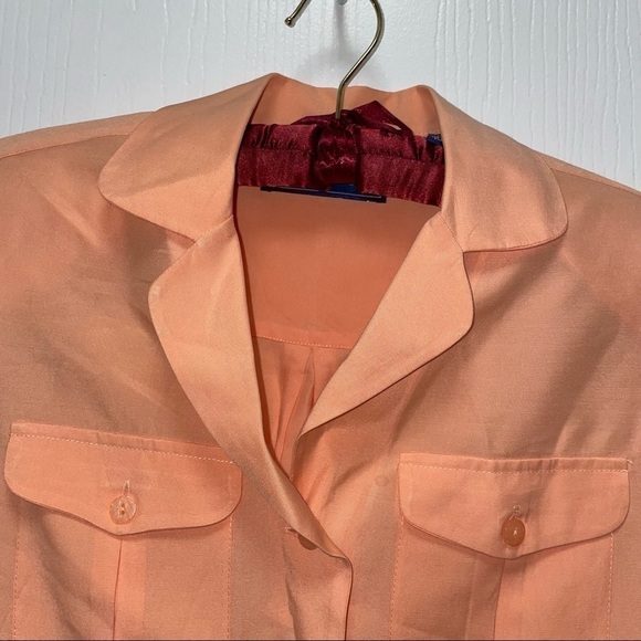 Karen Scott Shirt Blouse Short Sleeve Button Up Notched Collar Top Shoulder Pads - Picture 6 of 10